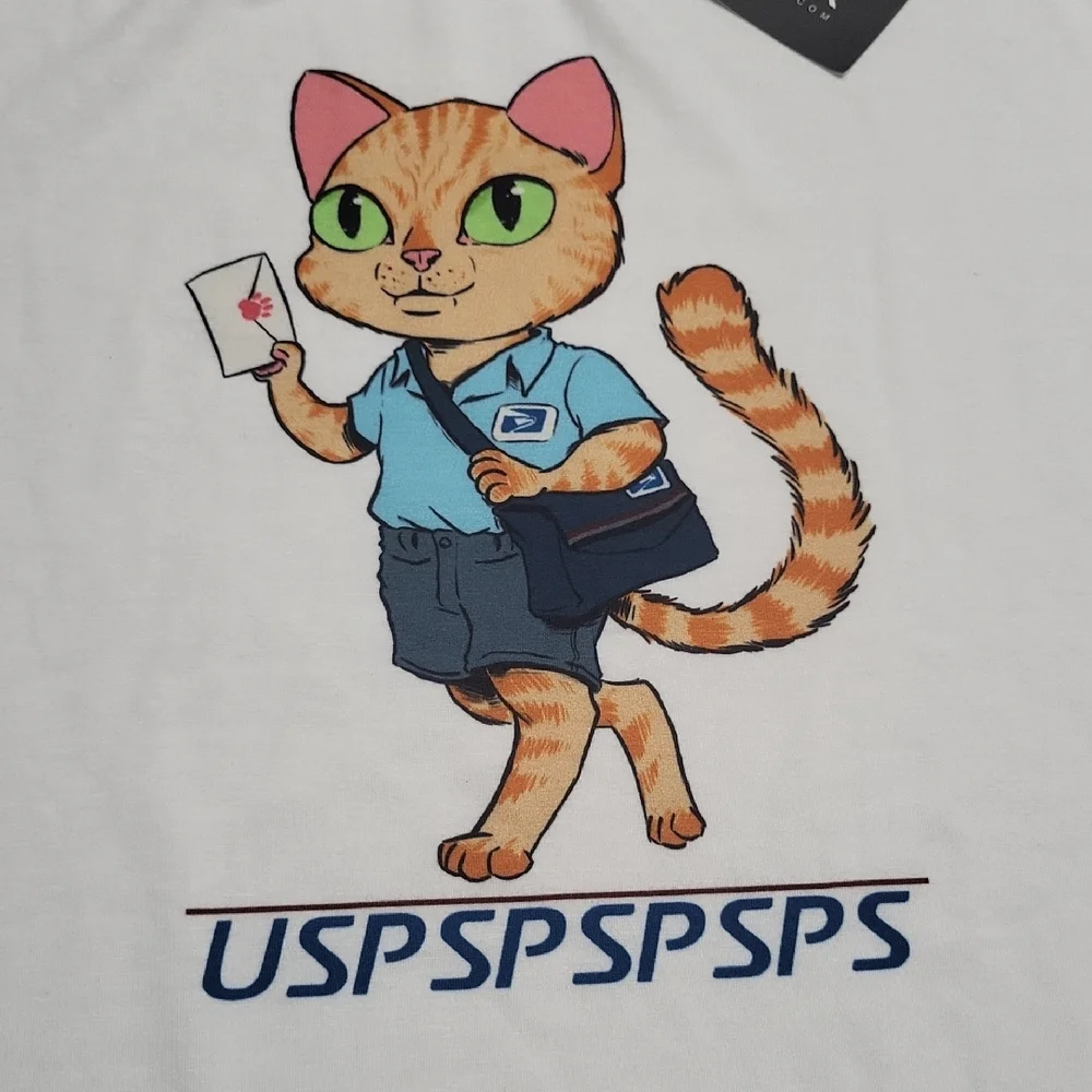 SHEIN White Tee with Cat Postal Graphic
